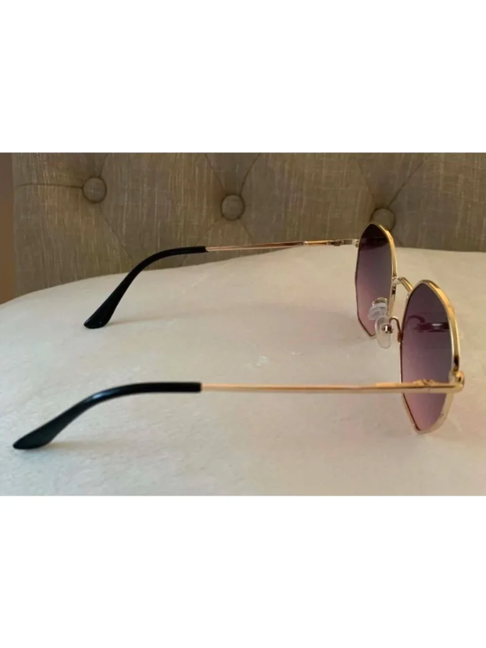 Unisex Octagonal Gold Metal Frame Gradient Purple Lens Sunglasses